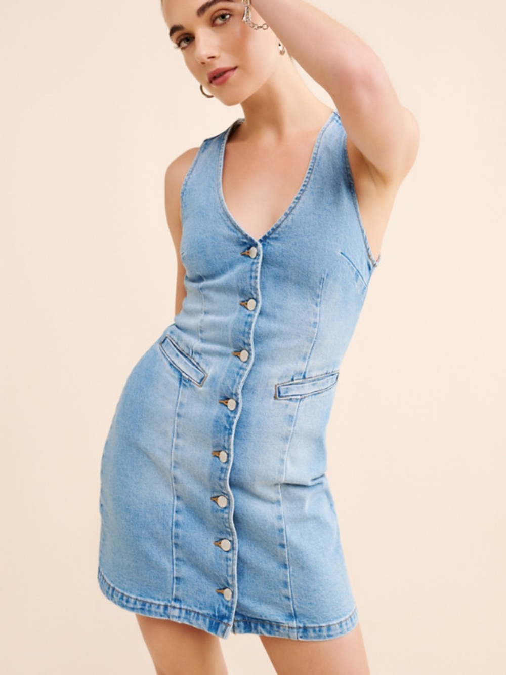 Rolla’s Dallas Mini Dress Light Denim Button Front Tank Dress Sz M